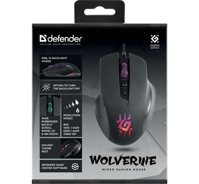 Defender Мишка Defender Wolverine GM-700L RGB USB Black (52700)