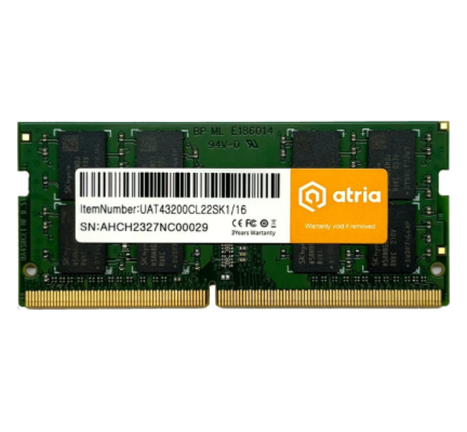 ATRIA Модуль пам'яті для ноутбука SoDIMM DDR4 16GB 3200 MHz ATRIA (UAT43200CL22SK1/16)