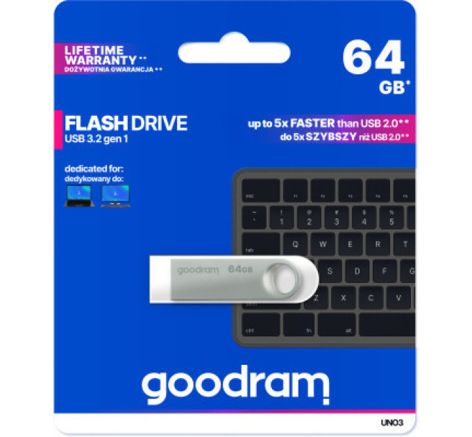 Goodram USB флеш накопичувач Goodram 64GB UNO3 Steel USB 3.2 (UNO3-0640S0R11)