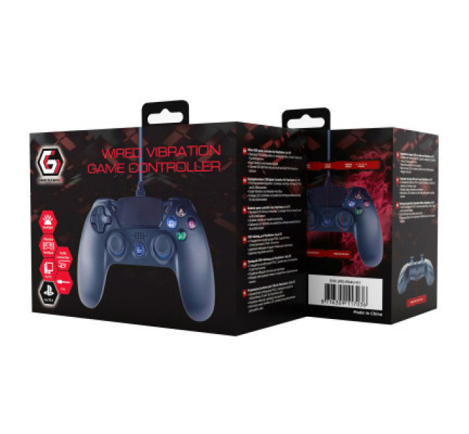 Gembird Дротовий джойстик JPD-PS4U-01 для PS4 / PC, вібрація, LED підсвічування, пластик, чорний