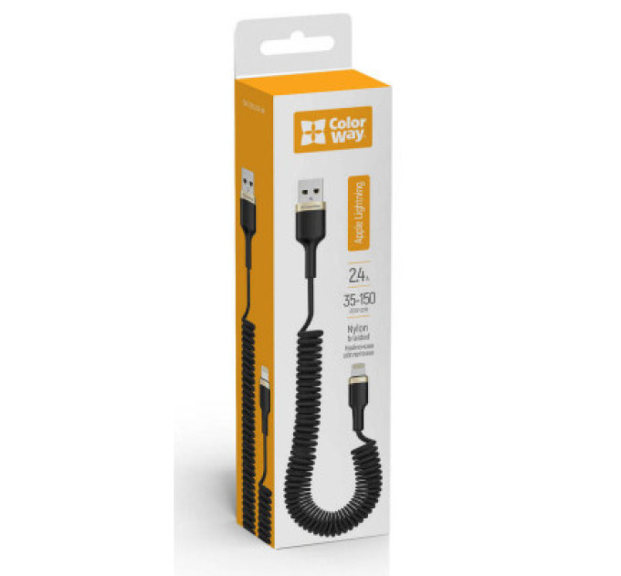 ColorWay Дата кабель USB 2.0 AM to Lightning 1.0m spiral black ColorWay (CW-CBUL051-BK)