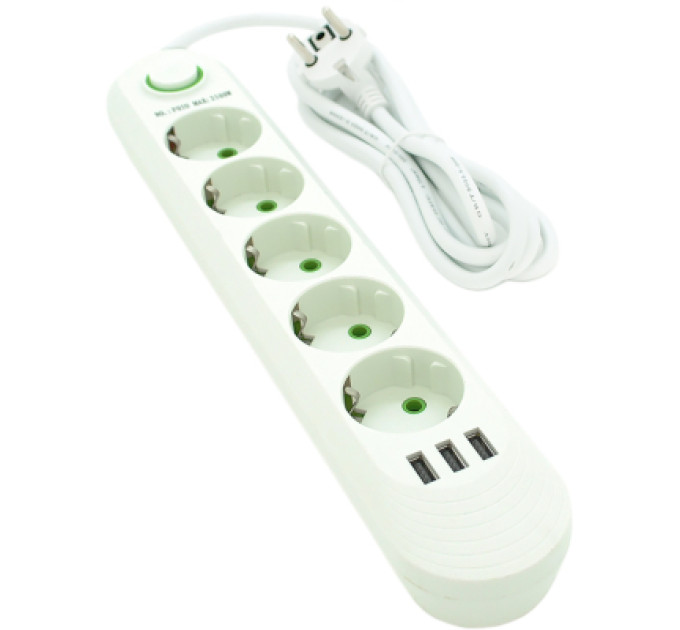 Voltronic Мережевий фільтр живлення Voltronic F05U, 5роз EU, 3*USB White (F05U-White)