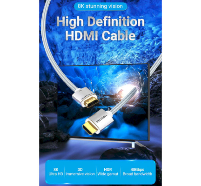 Vention Кабель мультимедійний HDMI to HDMI 2.0m V2.1 8K 60Hz Silver Metal Type Vention (ALCIH)