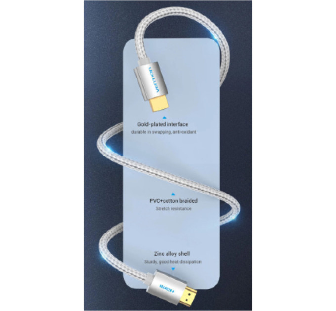 Vention Кабель мультимедійний HDMI to HDMI 15.0m V2.0 4K Silver Metal Type Vention (AABIN)
