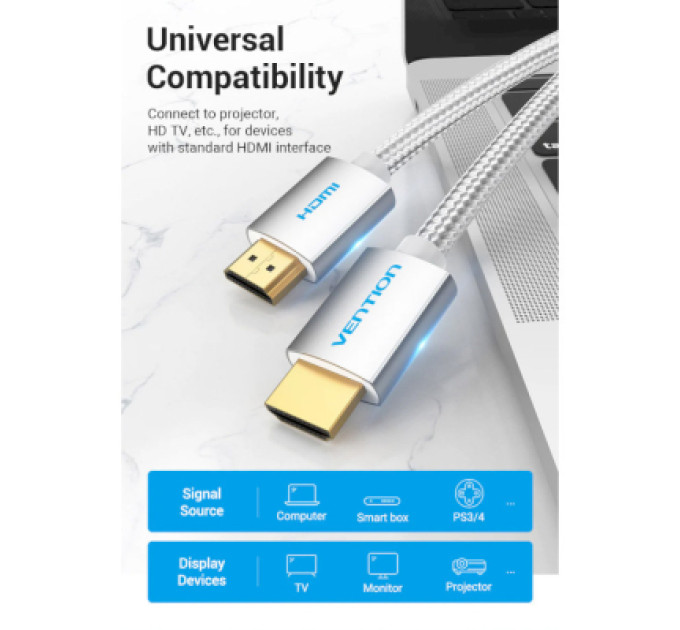 Vention Кабель мультимедійний HDMI to HDMI 15.0m V2.0 4K Silver Metal Type Vention (AABIN)