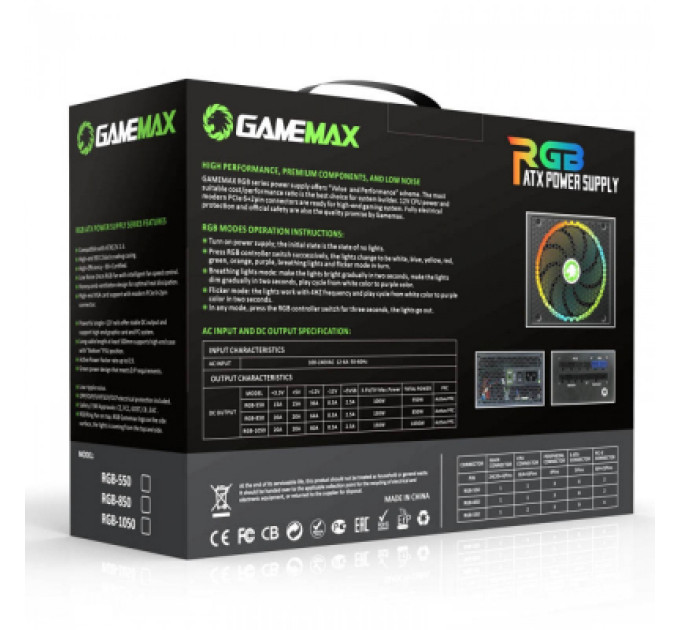 Gamemax Блок живлення Gamemax 1050W 80 Gold ARGB (RGB-1050 PRO)