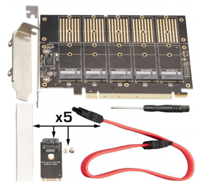 Frime Контролер Frime PCI-E-5xM.2 (B Key) WCH382L (ECF-PCIEtoSSD010)