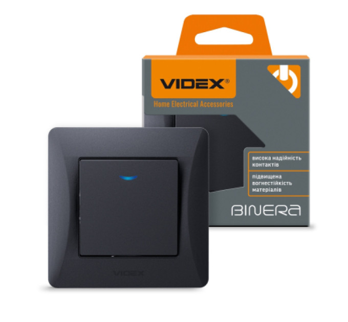 Videx Вимикач Videx BINERA 1кл з підсвічуванням чорний графіт (VF-BNSW1L-BG)