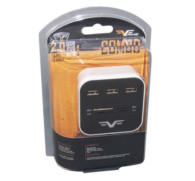 Frime Концентратор USB 2.0 Frime 3хUSB2.0, SD, MS, TF Black/White (FHC-AllinOne3p2W)