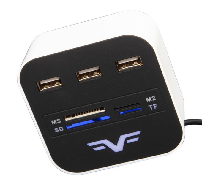 Frime Концентратор USB 2.0 Frime 3хUSB2.0, SD, MS, TF Black/White (FHC-AllinOne3p2W)