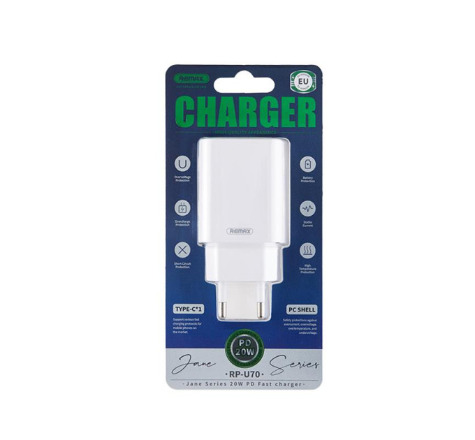 Remax Сетевое зарядное устройство Remax Jane Series 20W RP-U70 W (1USB 3А) White