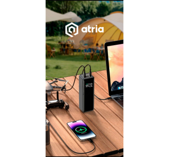ATRIA Батарея універсальна Atria 30000mAh PD/3.1/160W(Max)80W+80W, QC/3.0/22.5W, Blue (WPD-160SB)