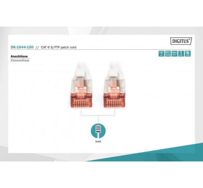Assmann Патч-корд DIGITUS CAT 6 S-FTP, 15м, AWG 27/7, LSZH, сірий DK-1644-150