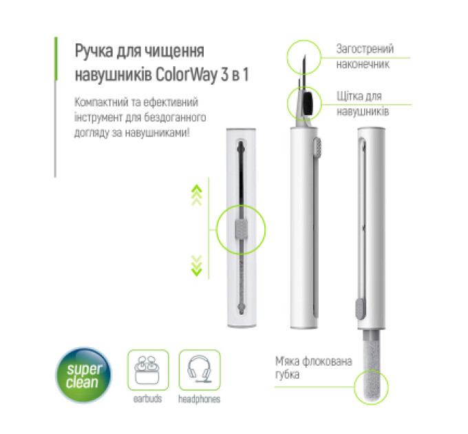 ColorWay Універсальний чистячий набір ColorWay Cleaning Pen, for Earphones, 3 in 1 (CW-1131)