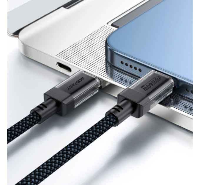 Acefast Дата кабель USB-C to USB-C 1.2m 60W stainless steel C12-03 Black Acefast (6974316283317)