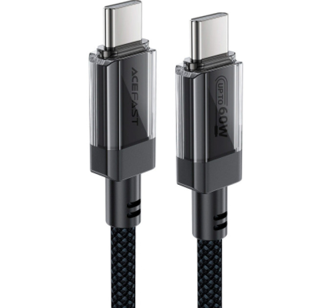 Acefast Дата кабель USB-C to USB-C 1.2m 60W stainless steel C12-03 Black Acefast (6974316283317)