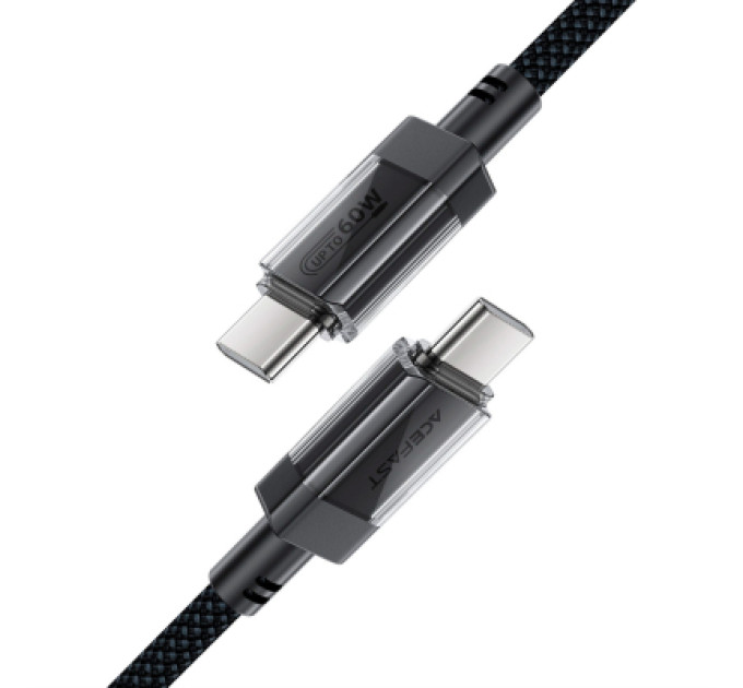 Acefast Дата кабель USB-C to USB-C 1.2m 60W stainless steel C12-03 Black Acefast (6974316283317)