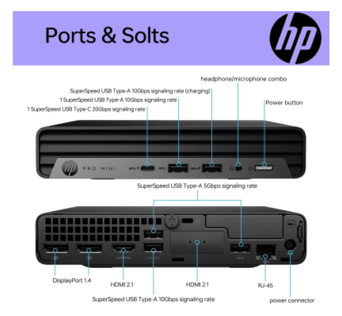 HP Комп'ютер HP Pro 400 G9 Mini / i3-13100T, 8, 512, WiFi, кл+м (885G3EA)