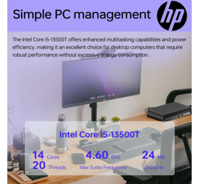HP Комп'ютер HP Pro 400 G9 Mini / i3-13100T, 8, 512, WiFi, кл+м (885G3EA)