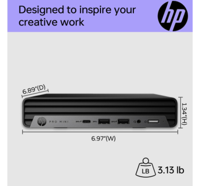 HP Комп'ютер HP Pro 400 G9 Mini / i3-13100T, 8, 512, WiFi, кл+м, Win11P (884V0EA)