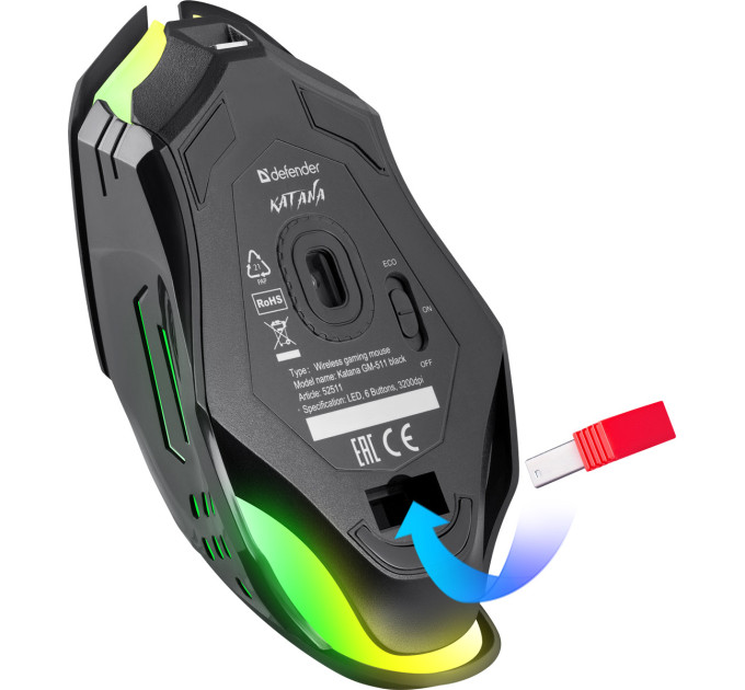 Defender Мишка Defender Katana GM-511 LED Wireless Black (52511)