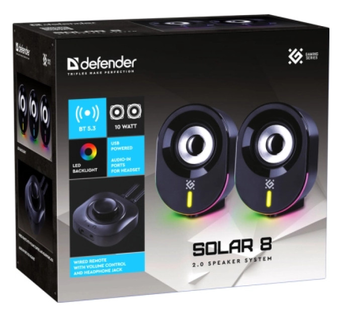 Defender Акустична система Defender Solar 8 LED Bluetooth USB Black (65938)