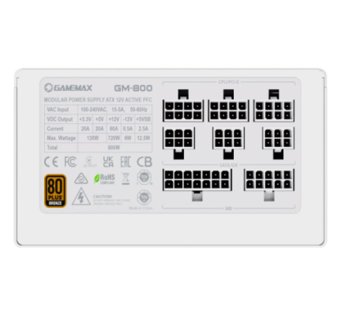 Gamemax Блок живлення Gamemax 800W (GM-800 Modular white)