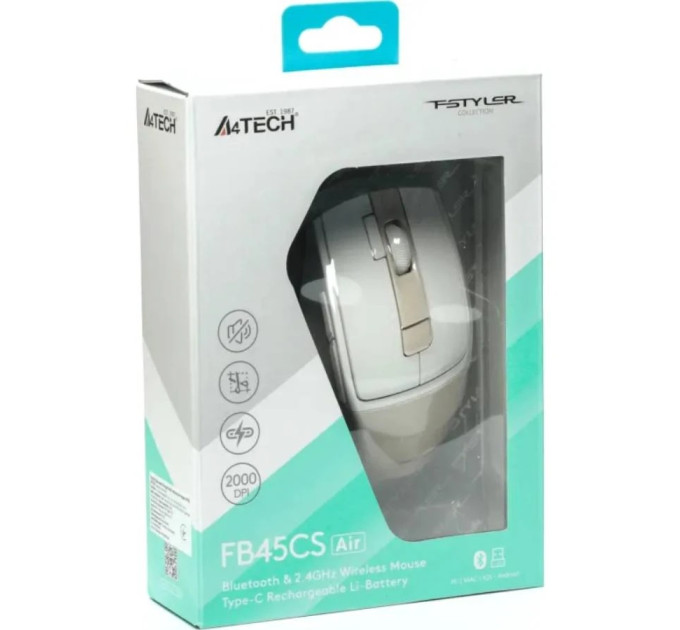 A4Tech Миша бездротова A4Tech Fstyler FB45CS Air2 (Cream Beige), колір білий+бежевий