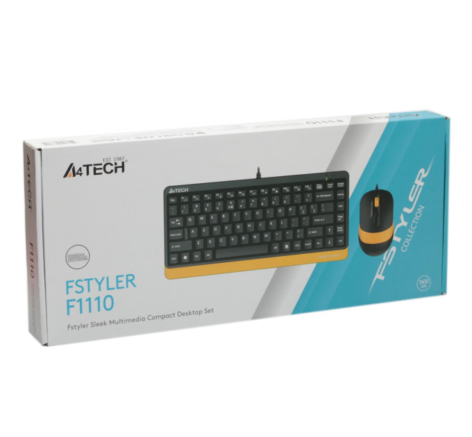 A4Tech A4Tech Fstyler F1110, комплект дротовий клавіатура з мишою, USB, сірий чорно-жовтий