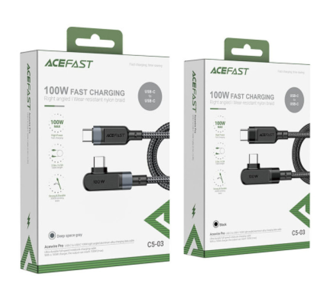 Acefast Дата кабель USB-C to USB-C 2.0m 5A 100W nylon C5-03 black Acefast (6974316281016)
