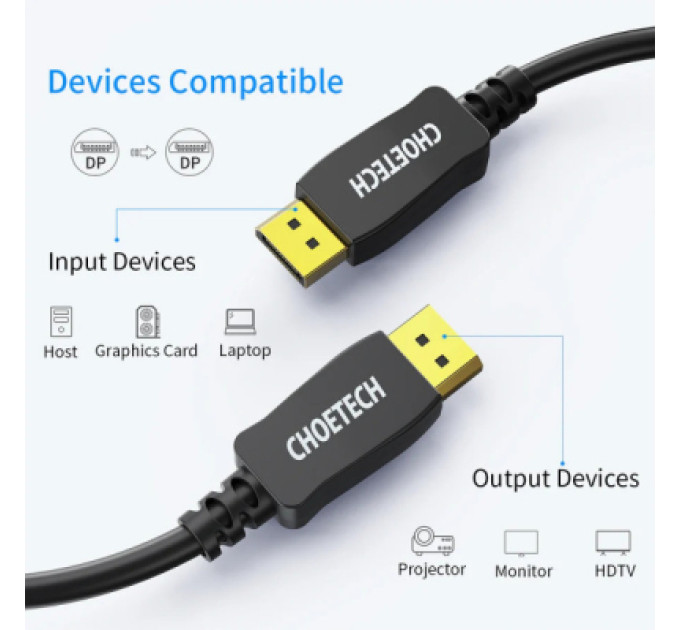 Choetech Кабель мультимедійний DisplayPort to DisplayPort 2.0m v1.4 8K60Hz Choetech (XDD01-V1-BK)
