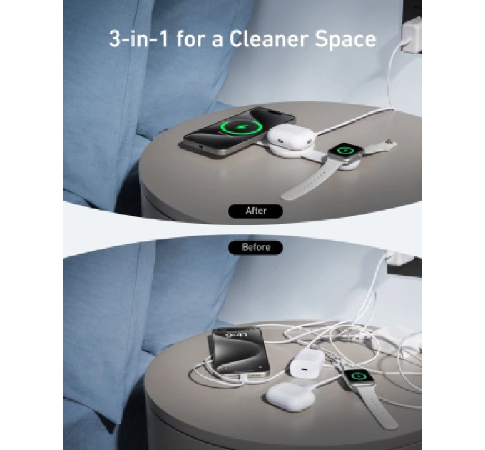 Anker Зарядний пристрій Anker MagGo Wireless Charging Pad 15W 3-in-1 Foldable White (B25M8H21)