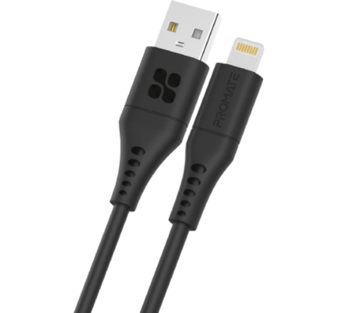 Promate Дата кабель USB 2.0 AM to Lightning 1.2m 2.4A PowerLink-Ai120 black Promate (powerlink-ai120.black)