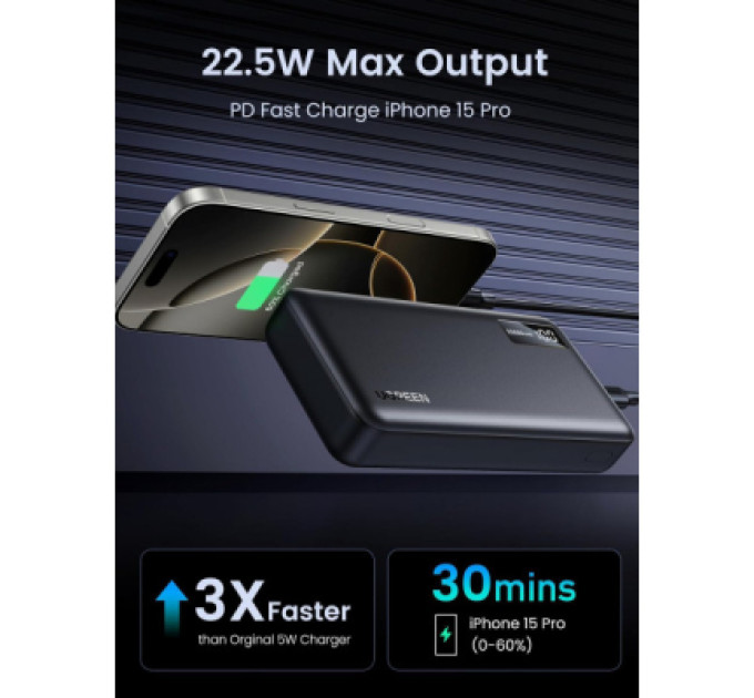 Ugreen Батарея універсальна Ugreen 20000mAh 22,5W PD, 2хUSB-A, 2xUSB-C Black (PB312) (25683)