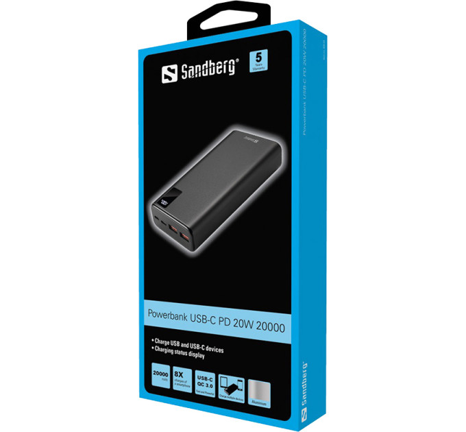 Sandberg Універсальна мобільна батарея Sandberg Powerbank 20000mAh PD 20W Black (420-59)