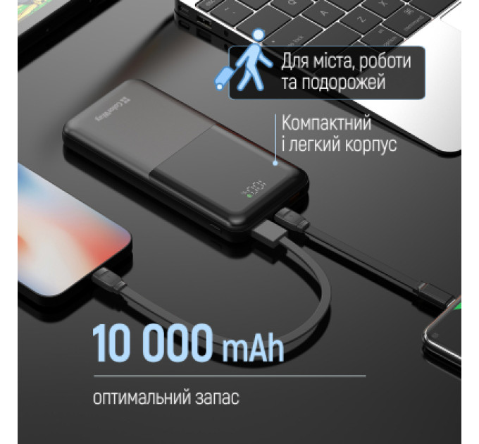 ColorWay Батарея універсальна ColorWay 10 000 mAh PD/22.5W, QC/3.0, LCD, Black (CW-PB100LPB3BK-PDD)