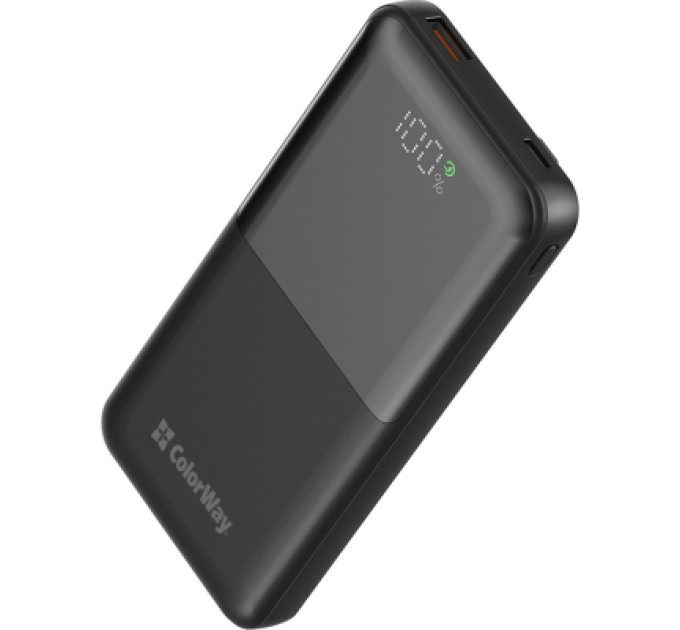 ColorWay Батарея універсальна ColorWay 10 000 mAh PD/22.5W, QC/3.0, LCD, Black (CW-PB100LPB3BK-PDD)