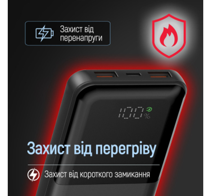 ColorWay Батарея універсальна ColorWay 10 000 mAh PD/22.5W, QC/3.0, LCD, Black (CW-PB100LPB3BK-PDD)