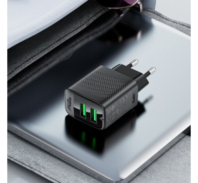 Acefast Зарядний пристрій Acefast 2xUSB 12W A86 black (6974316283270)
