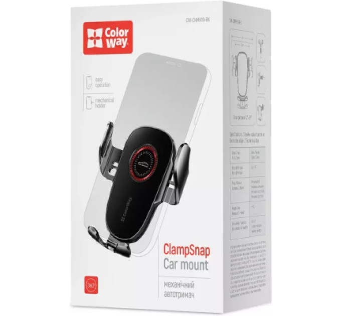 ColorWay Універсальний автотримач ColorWay ClampSnap Holder Black (CW-CHMH19-BK)