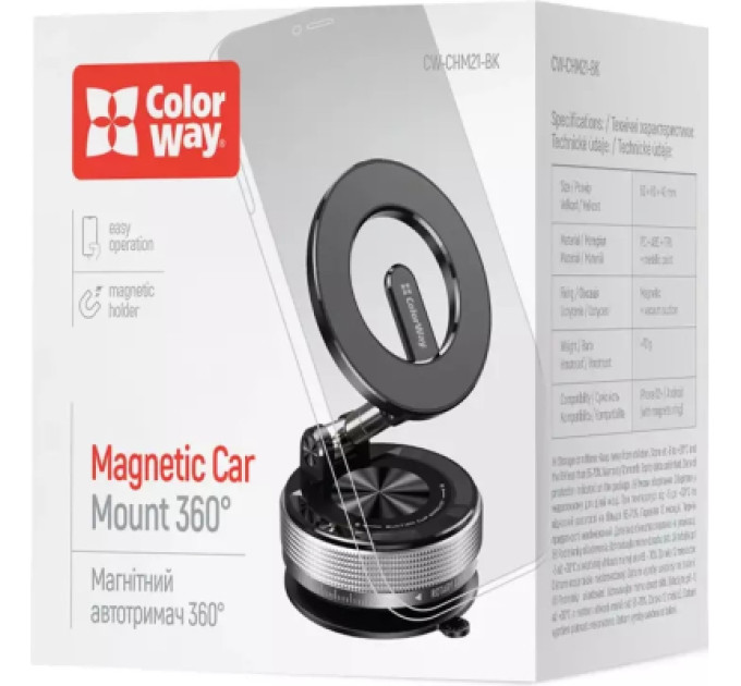 ColorWay Універсальний автотримач ColorWay MagSafe 360° Black (CW-CHM21-BK)