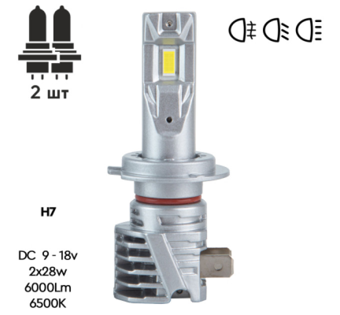 PULSO Автолампа PULSO LED-chips 7535/9-18v/2x28w/6000Lm/6500K (M6-H7)