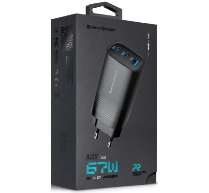 Armorstandart Зарядний пристрій Armorstandart 2xUSB-C + 1xUSB 67W GaN black (ARM88384)