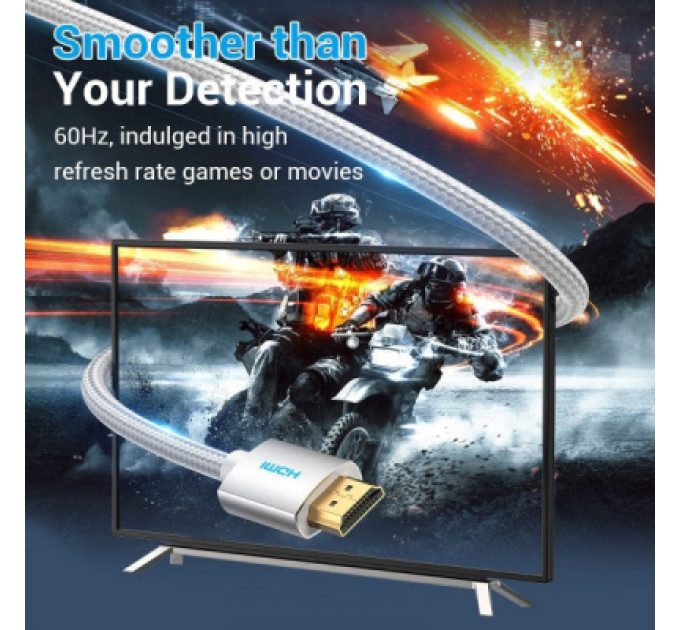 Vention Кабель мультимедійний HDMI M to HDMI M 5.0m V2.1 4K60Hz braided aluminum alloy gray Vention (AABIJ)