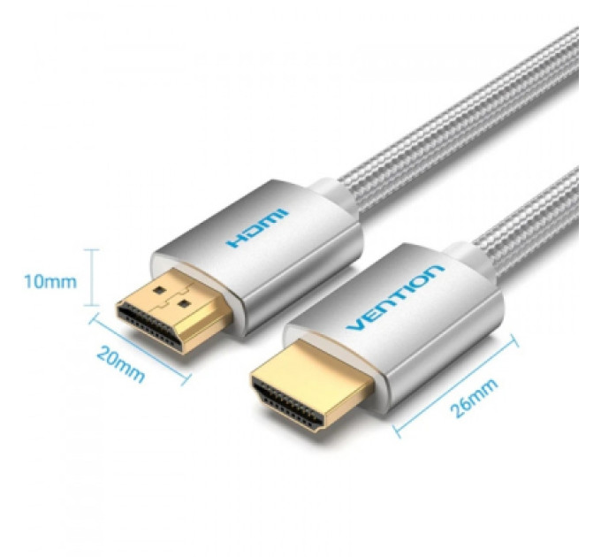 Vention Кабель мультимедійний HDMI M to HDMI M 5.0m V2.1 4K60Hz braided aluminum alloy gray Vention (AABIJ)