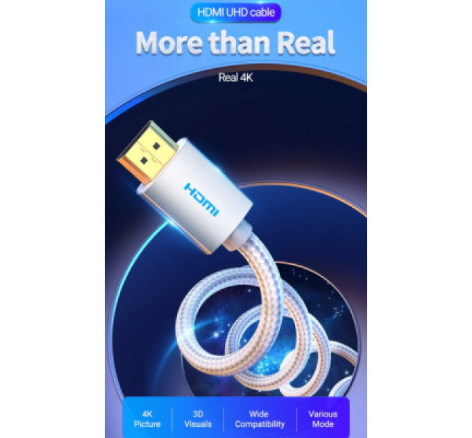 Vention Кабель мультимедійний HDMI M to HDMI M 5.0m V2.1 4K60Hz braided aluminum alloy gray Vention (AABIJ)