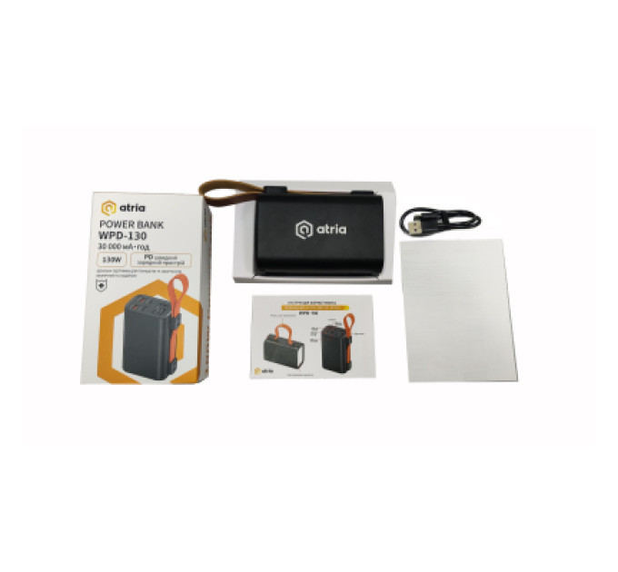 ATRIA Батарея універсальна Atria 30000mAh, 130W, USB-C laptop/phone (WPD-130)