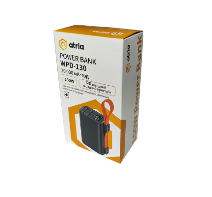 ATRIA Батарея універсальна Atria 30000mAh, 130W, USB-C laptop/phone (WPD-130)