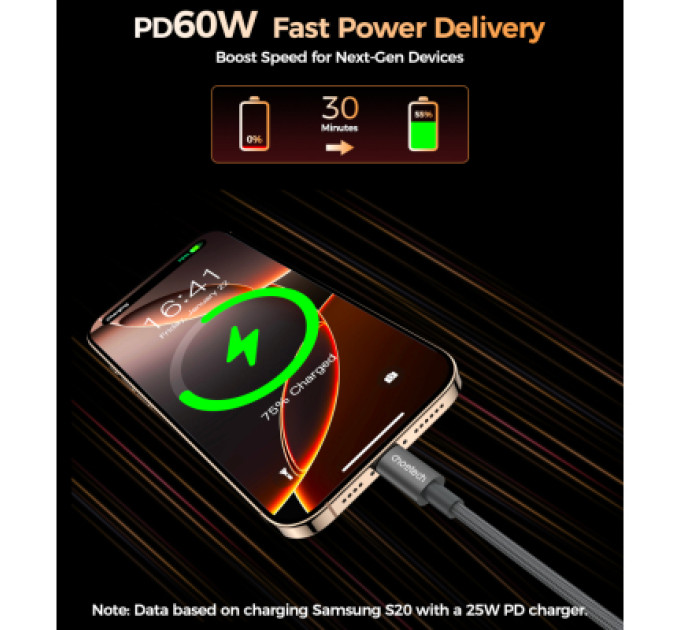 Choetech Дата кабель USB-C to USB-C 1.2m PD60W magnetic digital display nylon gray Choetech (XCC-1067-GY)