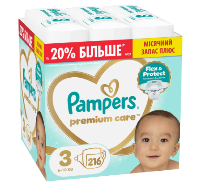 Pampers Підгузки Pampers Premium Care Розмір 3 (6-10 кг) 216 шт (8006530223539)